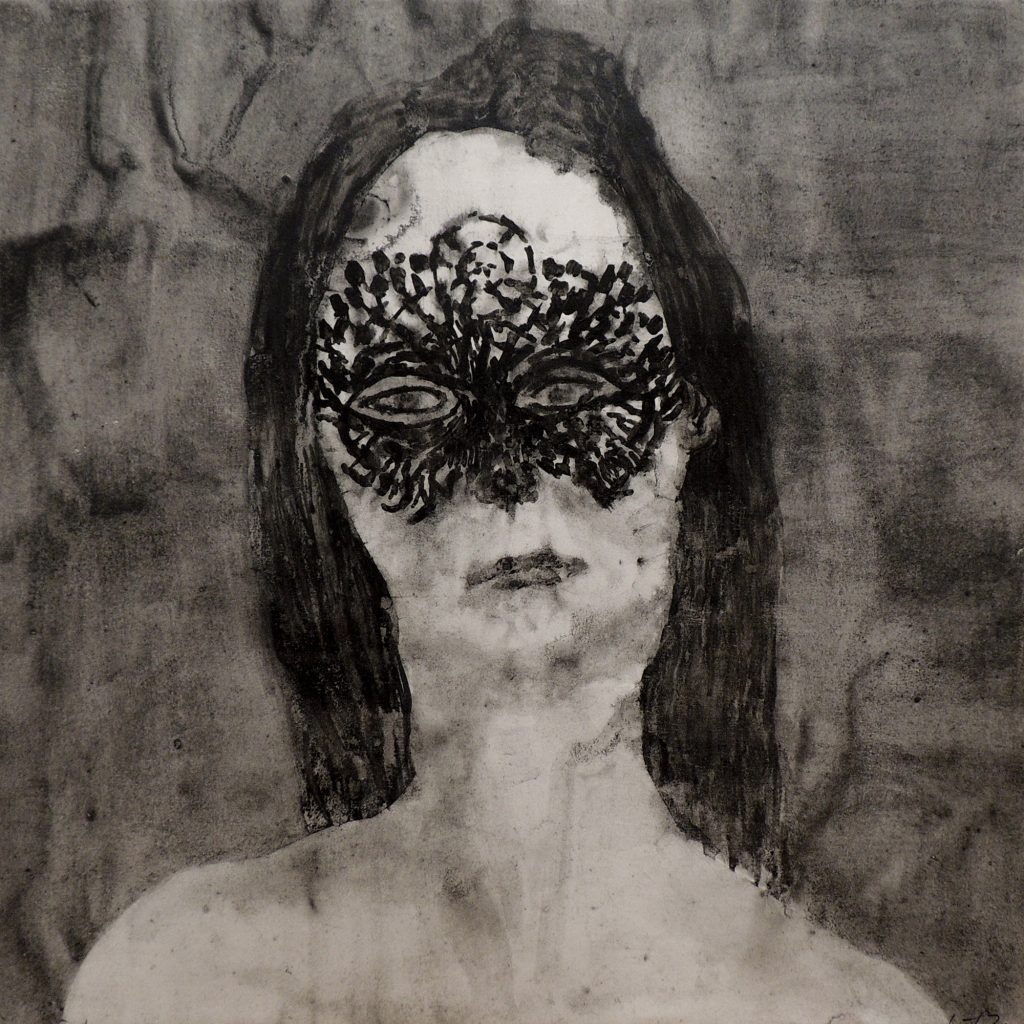 Donna con Maschera | Pigmento con legante acrilico su carta | 45x45cm | 2017